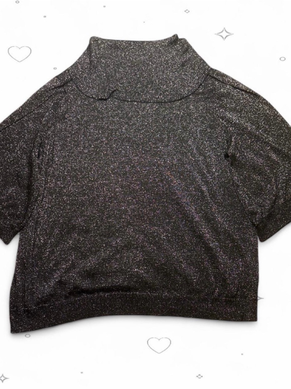 Designers Originals Y2K Plus Size 2X Black Metallic Short Sleeve Turtleneck